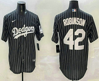 Men's Los Angeles Dodgers #42 Jackie Robinson Black Pinstripe Cool Base Stitched Jersey
