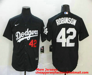 Men's Los Angeles Dodgers #42 Jackie Robinson Black With Red Number Stitched MLB Cool Base Nike Jersey