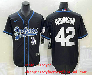 Men's Los Angeles Dodgers #42 Jackie Robinson Black With Patch Cool Base Stitched Baseball Jersey 01