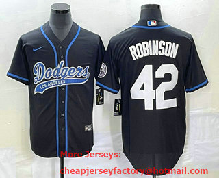 Men's Los Angeles Dodgers #42 Jackie Robinson Black With Patch Cool Base Stitched Baseball Jersey 02