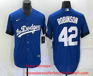 Men's Los Angeles Dodgers #42 Jackie Robinson Blue 2021 City Connect Cool Base Stitched Jersey