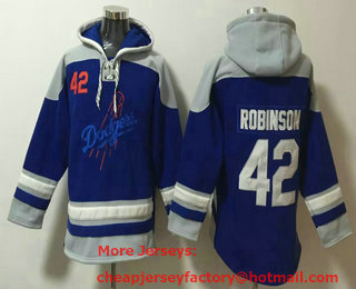 Men's Los Angeles Dodgers #42 Jackie Robinson Blue Ageless Must Have Lace Up Pullover Hoodie