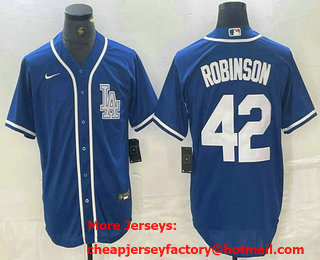 Men's Los Angeles Dodgers #42 Jackie Robinson Blue Cool Base Stitched Baseball Jersey 01