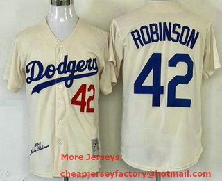 Men's Los Angeles Dodgers #42 Jackie Robinson Cream 1955 Player Name Throwback Jersey