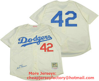 Men's Los Angeles Dodgers #42 Jackie Robinson Cream No Name 1955 Mitchell & Ness Throwback Jersey