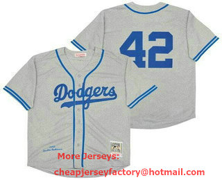 Men's Los Angeles Dodgers #42 Jackie Robinson Gray 1955 Throwback Jersey