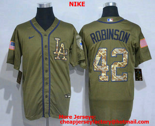 Men's Los Angeles Dodgers #42 Jackie Robinson Green Salute To Service Stitched MLB Cool Base Nike Jersey