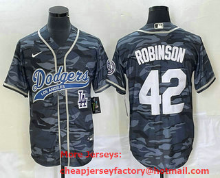 Men's Los Angeles Dodgers #42 Jackie Robinson Grey Camo Cool Base With Patch Stitched Baseball Jersey 01
