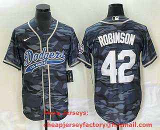 Men's Los Angeles Dodgers #42 Jackie Robinson Grey Camo Cool Base With Patch Stitched Baseball Jersey 02