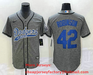 Men's Los Angeles Dodgers #42 Jackie Robinson Grey Gridiron Cool Base Stitched Baseball Jersey