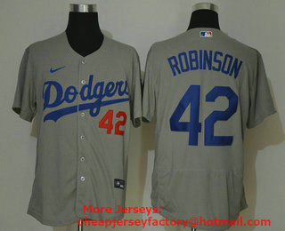 Men's Los Angeles Dodgers #42 Jackie Robinson Grey With Dodgers Stitched MLB Flex Base Nike Jersey