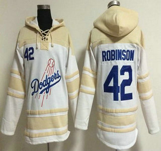 Men's Los Angeles Dodgers #42 Jackie Robinson Home White Hoody