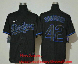 Men's Los Angeles Dodgers #42 Jackie Robinson Lights Out Black Fashion Stitched MLB Cool Base Nike Jersey