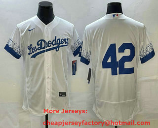 Men's Los Angeles Dodgers #42 Jackie Robinson No Name White 2022 City Connect Flex Base Stitched Jersey