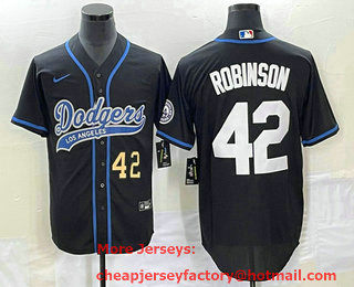 Men's Los Angeles Dodgers #42 Jackie Robinson Number Black With Patch Cool Base Stitched Baseball Jersey 01