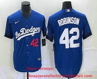 Men's Los Angeles Dodgers #42 Jackie Robinson Number Blue 2021 City Connect Cool Base Stitched Jersey