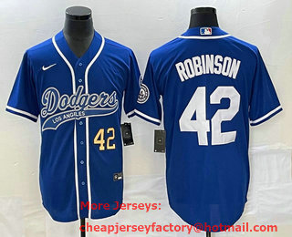 Men's Los Angeles Dodgers #42 Jackie Robinson Number Blue With Patch Cool Base Stitched Baseball Jersey