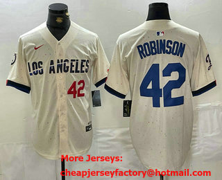 Men's Los Angeles Dodgers #42 Jackie Robinson Number Cream 2024 City Connect Limited Stitched Jersey