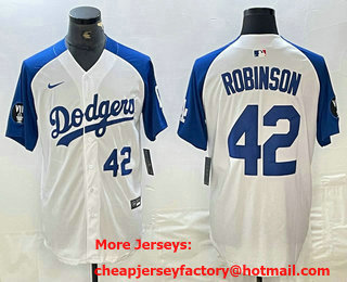 Men's Los Angeles Dodgers #42 Jackie Robinson Number White Blue Fashion Stitched Cool Base Limited Jersey 11