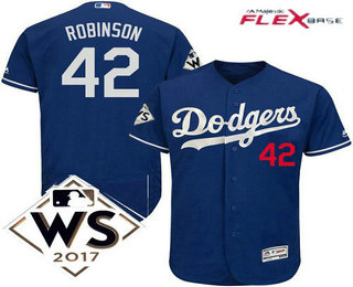 Men's Los Angeles Dodgers #42 Jackie Robinson Royal Blue Alternate 2017 World Series Patch Flex Base MLB Jersey