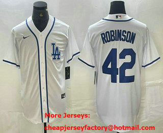 Men's Los Angeles Dodgers #42 Jackie Robinson White Cool Base Stitched Baseball Jersey 01