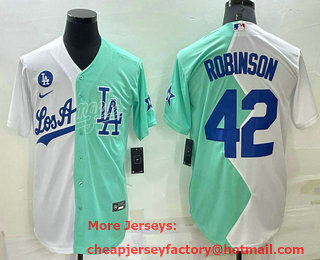 Men's Los Angeles Dodgers #42 Jackie Robinson White Green Two Tone 2022 Celebrity Softball Game Cool Base Jersey