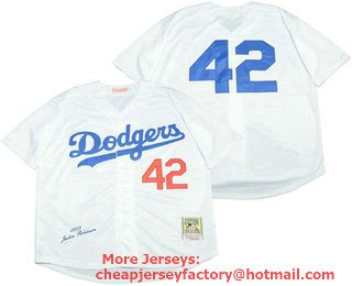 Men's Los Angeles Dodgers #42 Jackie Robinson White No Name 1955 Mitchell & Ness Throwback Jersey