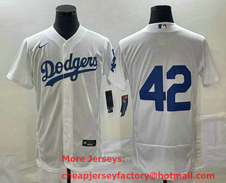 Men's Los Angeles Dodgers #42 Jackie Robinson White No Name Stitched Flex Base Nike Jersey