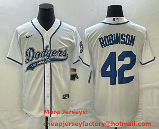 Men's Los Angeles Dodgers #42 Jackie Robinson White With Patch Cool Base Stitched Baseball Jersey 02