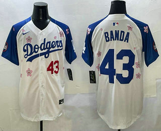 Men's Los Angeles Dodgers #43 Anthony Banda White Royal 2025 Tokyo Series Limited Stitched Jersey