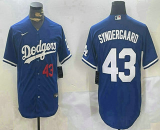 Men's Los Angeles Dodgers #43 Noah Syndergaard Number Blue Stitched Cool Base Nike Jersey