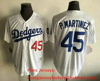 Men's Los Angeles Dodgers #45 Pedro Martinez White Throwback Jersey