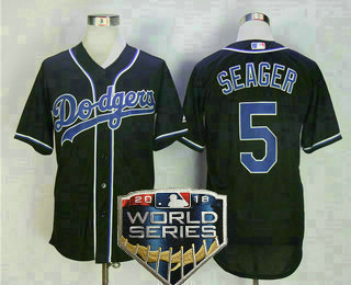 Men's Los Angeles Dodgers #5 Corey Seager 2018 World Series Patch Black Fashion Stitched MLB Majestic Cool Base Jersey