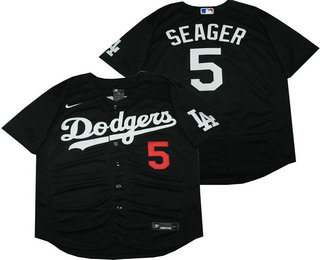 Men's Los Angeles Dodgers #5 Corey Seager Black Stitched MLB Flex Base Nike Jersey