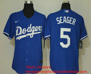 Men's Los Angeles Dodgers #5 Corey Seager Blue Stitched MLB Cool Base Nike Jersey