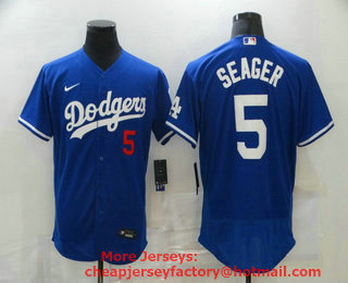 Men's Los Angeles Dodgers #5 Corey Seager Blue Stitched MLB Flex Base Nike Jersey