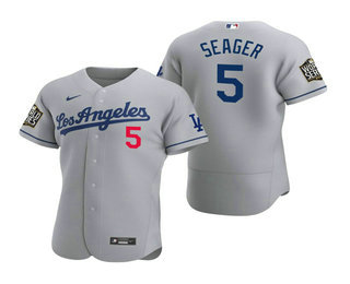 Men's Los Angeles Dodgers #5 Corey Seager Gray 2020 World Series Authentic Road Flex Nike Jersey