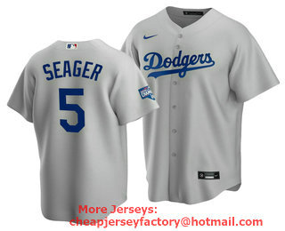 Men's Los Angeles Dodgers #5 Corey Seager Grey 2020 World Series Champions Home Patch Stitched Jersey