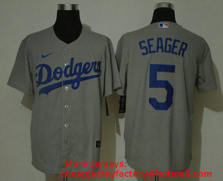 Men's Los Angeles Dodgers #5 Corey Seager Grey Stitched MLB Cool Base Nike Jersey