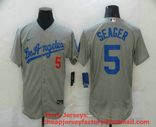 Men's Los Angeles Dodgers #5 Corey Seager Grey Stitched MLB Flex Base Nike Jersey