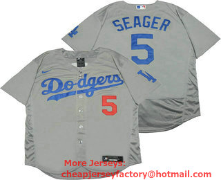Men's Los Angeles Dodgers #5 Corey Seager Grey With Dodgers Stitched MLB Flex Base Nike Jersey
