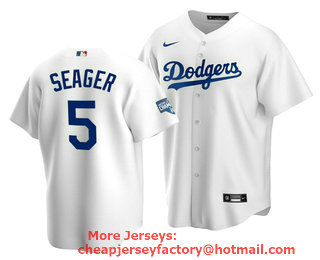 Men's Los Angeles Dodgers #5 Corey Seager White 2020 World Series Champions Home Patch Stitched Jersey