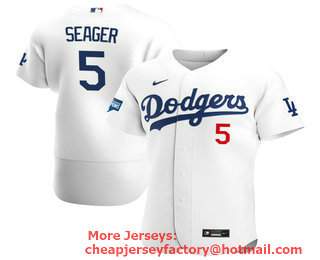 Men's Los Angeles Dodgers #5 Corey Seager White 2020 World Series Champions Stitched MLB Flex Base Nike Jersey