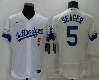 Men's Los Angeles Dodgers #5 Corey Seager White 2021 City Connect Flex Base Stitched Jersey