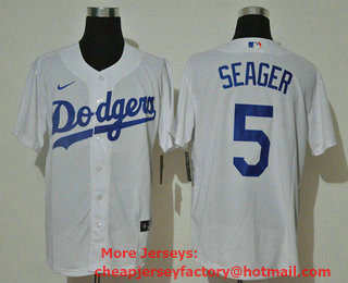 Men's Los Angeles Dodgers #5 Corey Seager White Stitched MLB Cool Base Nike Jersey
