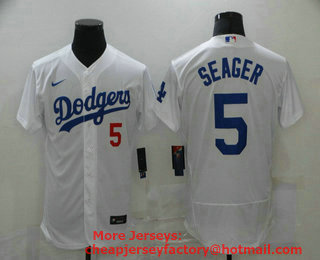 Men's Los Angeles Dodgers #5 Corey Seager White Stitched MLB Flex Base Nike Jersey