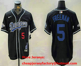 Men's Los Angeles Dodgers #5 Freddie Freeman Black 2024 World Series Champions Limited Fashion Jersey