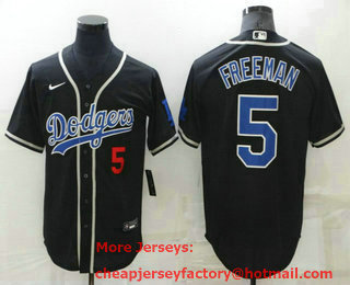 Men's Los Angeles Dodgers #5 Freddie Freeman Black Blue Name Stitched MLB Cool Base Nike Jersey