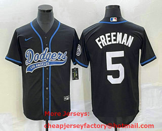 Men's Los Angeles Dodgers #5 Freddie Freeman Black Cool Base Stitched Baseball Jersey 01