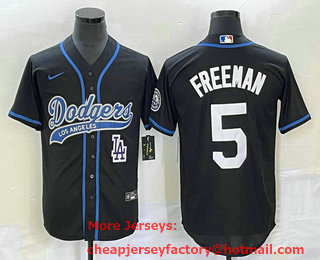 Men's Los Angeles Dodgers #5 Freddie Freeman Black Cool Base Stitched Baseball Jersey 02